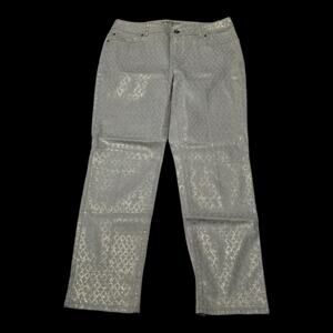 Chico's Platinum Gold Geometric Print Stretch Straight High Waist Jeans‎ Size 6